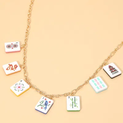 Fashnzfab Mahjong Tile Charm Station Necklace In Multi