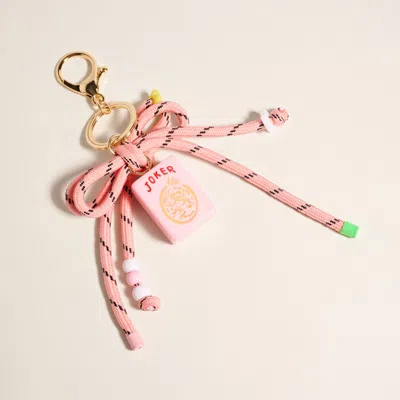 Fashnzfab Mahjong Tile Drop Bow Knot Strap Keychain Bag Charm In Pink