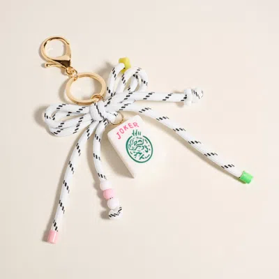 Fashnzfab Mahjong Tile Drop Bow Knot Strap Keychain Bag Charm In White