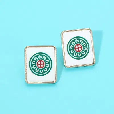 Fashnzfab Mahjong Tile Stud Earrings In Silver