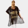 Fashnzfab 'maid Of Honor' Solid Lettering Cover Up Poncho In Black