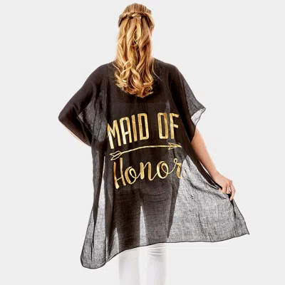 Fashnzfab 'maid Of Honor' Solid Lettering Cover Up Poncho In Black