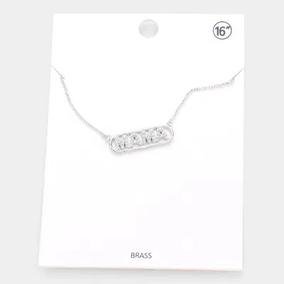 Fashnzfab Mama Brass Metal Rhinestone Embellished Message Pendant Necklace In Silver