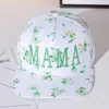 Fashnzfab Mama Floral Embroidered Five Panel Canvas Snapback Baseball Cap In Green