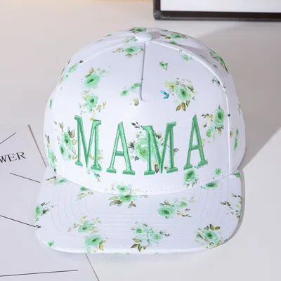 Fashnzfab Mama Floral Embroidered Five Panel Canvas Snapback Baseball Cap In Green