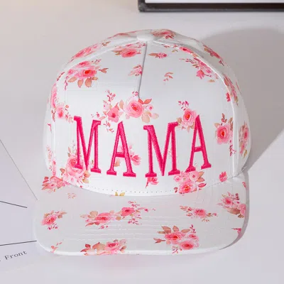 Fashnzfab Mama Floral Embroidered Five Panel Canvas Snapback Baseball Cap In Pink