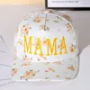 Fashnzfab Mama Floral Embroidered Five Panel Canvas Snapback Baseball Cap In Yellow