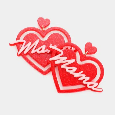 Fashnzfab Mama Glittered Resin Heart Message Dangle Earrings In Red