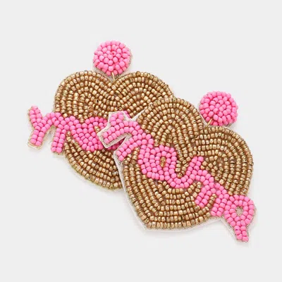 Fashnzfab Mama Message Felt Back Seed Beaded Heart Dangle Earrings In Pink