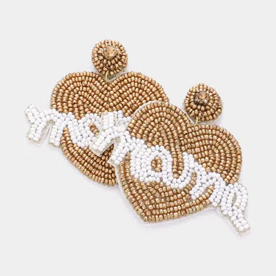 Fashnzfab Mama Message Felt Back Seed Beaded Heart Dangle Earrings In White