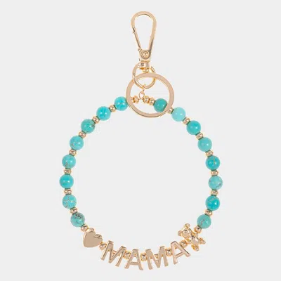 Fashnzfab Mama Message Heart Bear Pointed Semi Precious Keychain / Bracelet Turquoise In Blue