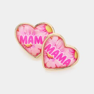Fashnzfab Mama Message Heart Stud Earrings In Pink
