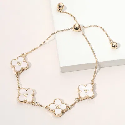 Fashnzfab Mama Message Mother Of Pearl Quatrefoil Link Adjustable Cinch Pull Tie Bracelet Cream, Gold