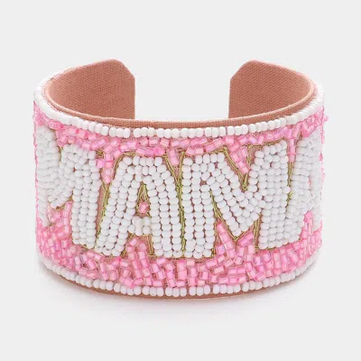 Fashnzfab Mama Message Seed Beaded Cuff Bracelet Pink