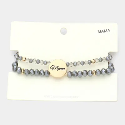 Fashnzfab Mama Metal Disc Message Charm Faceted Beaded Stretch Bracelet Gray