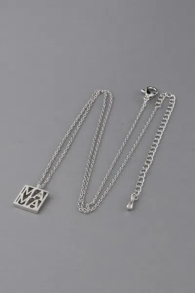 Fashnzfab Mama Script Box Necklace In Silver