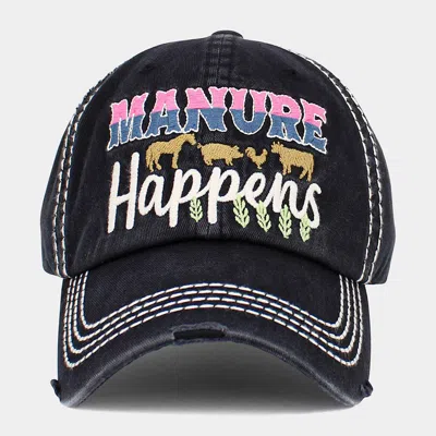 Fashnzfab Manure Happens Message Animals Pointed Vintage Baseball Cap In Black