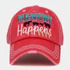 Fashnzfab Manure Happens Message Animals Pointed Vintage Baseball Cap In Pink