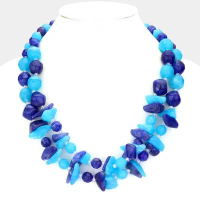 Fashnzfab Marble Beads Double Layered Necklace In Blue