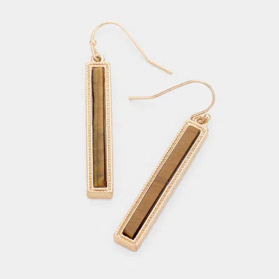 Fashnzfab Marble Gem Textured Metal Trim Bar Earrings In Gold