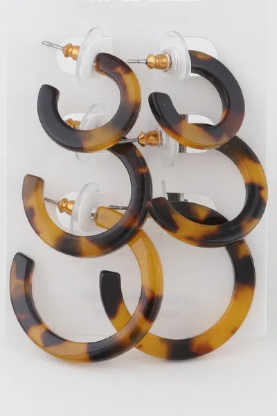 Fashnzfab Marble Hoop Earrings Set In Brown