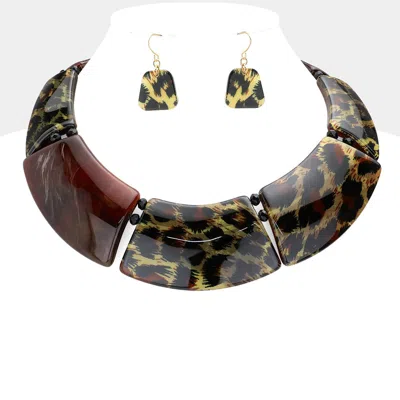 Fashnzfab Marble Print Resin Curved Bib Necklace In Brown