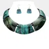 Fashnzfab Marble Print Resin Curved Bib Necklace In Green
