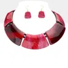 Fashnzfab Marble Print Resin Curved Bib Necklace In Red