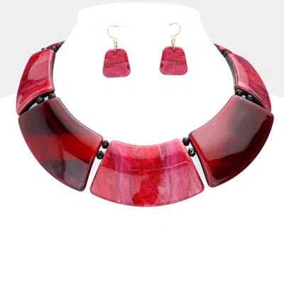 Fashnzfab Marble Print Resin Curved Bib Necklace In Red