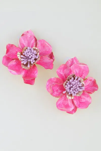 Fashnzfab Marble Stone Blossom Flower Earrings In Pink