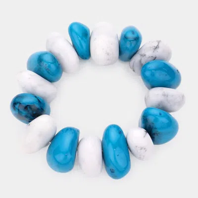Fashnzfab Marbled Abstract Beaded Stretch Bracelet Blue