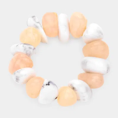 Fashnzfab Marbled Abstract Beaded Stretch Bracelet Ivory In Multi