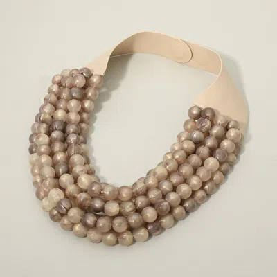 Fashnzfab Marbled Ball Beaded Multi Layered Faux Leather Magnetic Collar Necklace In Silver