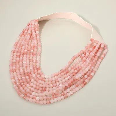 Fashnzfab Marbled Ball Beaded Multi Layered Faux Leather Magnetic Necklace In Pink