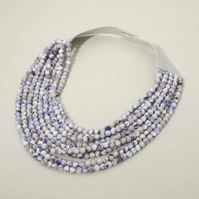 Fashnzfab Marbled Ball Beaded Multi Layered Faux Leather Magnetic Necklace In Silver