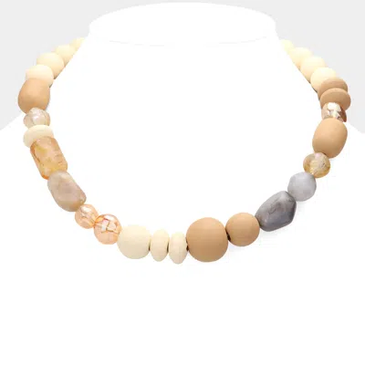 Fashnzfab Marbled Bead Wood Ball Collar Toggle Necklace In Neutral