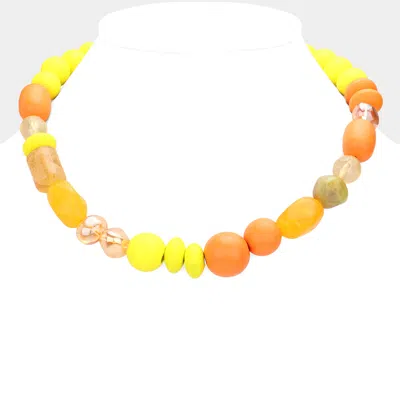 Fashnzfab Marbled Bead Wood Ball Collar Toggle Necklace In Yellow