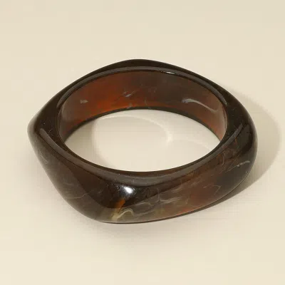 Fashnzfab Marbled Celluloid Acetate Square Bangle Bracelet Dark Brown In Black