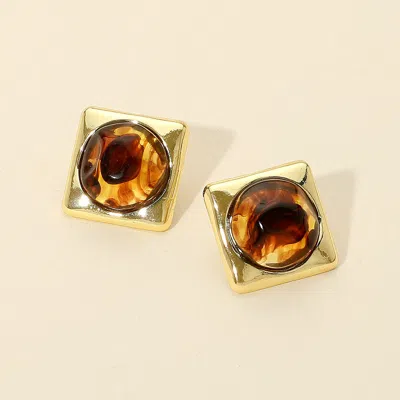 Fashnzfab Marbled Center Square Stud Earrings In Multi
