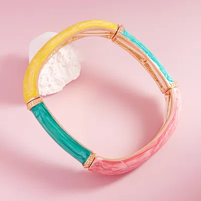 Fashnzfab Marbled Enamel Square Stretch Bangle Bracelet In Multi