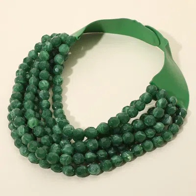 Fashnzfab Marbled Faceted Ball Beaded Multi Layered Faux Leather Magnetic Necklace - Green