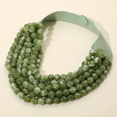 Fashnzfab Marbled Faceted Ball Beaded Multi Layered Faux Leather Magnetic Necklace - Olive Green