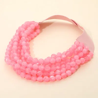 Fashnzfab Marbled Faceted Ball Beaded Multi Layered Faux Leather Magnetic Necklace - Pink