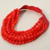 Fashnzfab Marbled Faceted Ball Beaded Multi Layered Faux Leather Magnetic Necklace In Red