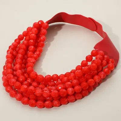 Fashnzfab Marbled Faceted Ball Beaded Multi Layered Faux Leather Magnetic Necklace In Red