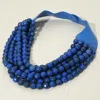 Fashnzfab Marbled Faceted Ball Beaded Multi Layered Faux Leather Magnetic Necklace 18" + 1.75" L In Blue