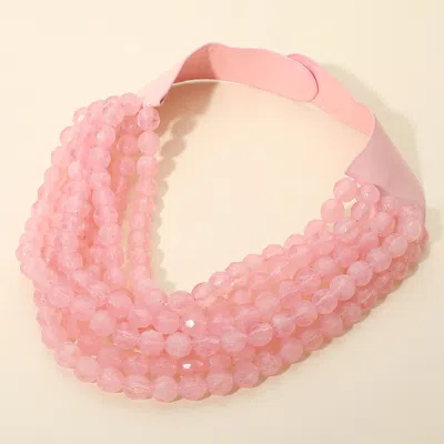 Fashnzfab Marbled Faceted Ball Beaded Multi Layered Faux Leather Magnetic Necklace 18" + 1.75" L In Pink