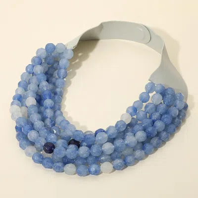 Fashnzfab Marbled Faceted Ball Beaded Multi Layered Faux Leather Magnetic Necklace In Blue