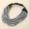 Fashnzfab Marbled Faceted Ball Beaded Multi Layered Faux Leather Magnetic Necklace In Gray