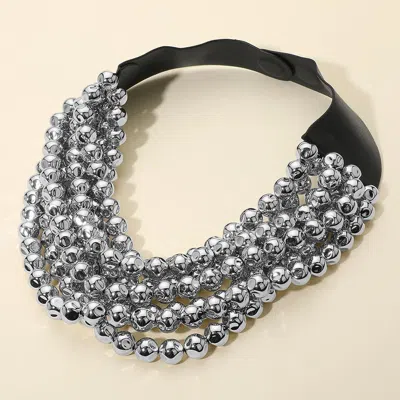 Fashnzfab Marbled Faceted Ball Beaded Multi Layered Faux Leather Magnetic Necklace In Gray